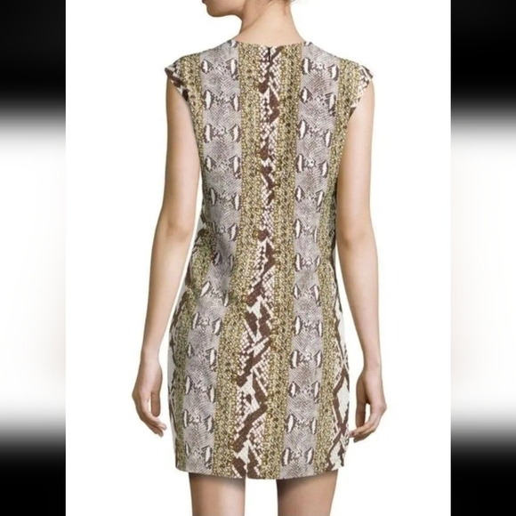 MICHAEL Kors Mixed Snake Print Georgette Shift Gold Chain Brown Dress Size 10 - Picture 3 of 15